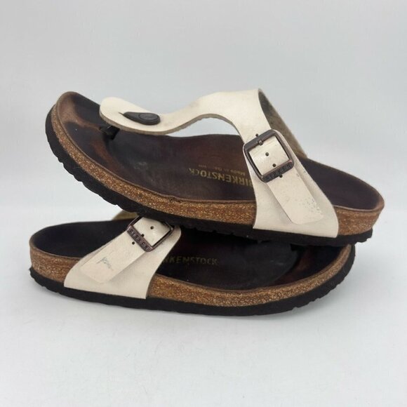 Birkenstock Gizeh Women Size 7 White Birko Flor Leather Thong T Strap Sandal - Picture 8 of 12